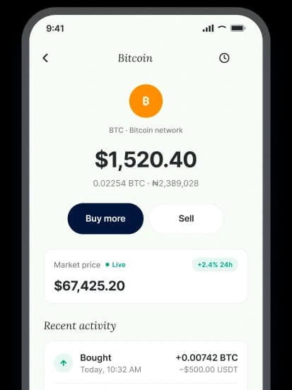 The Daya Coins app showing Bitcoin's price and a Buy button